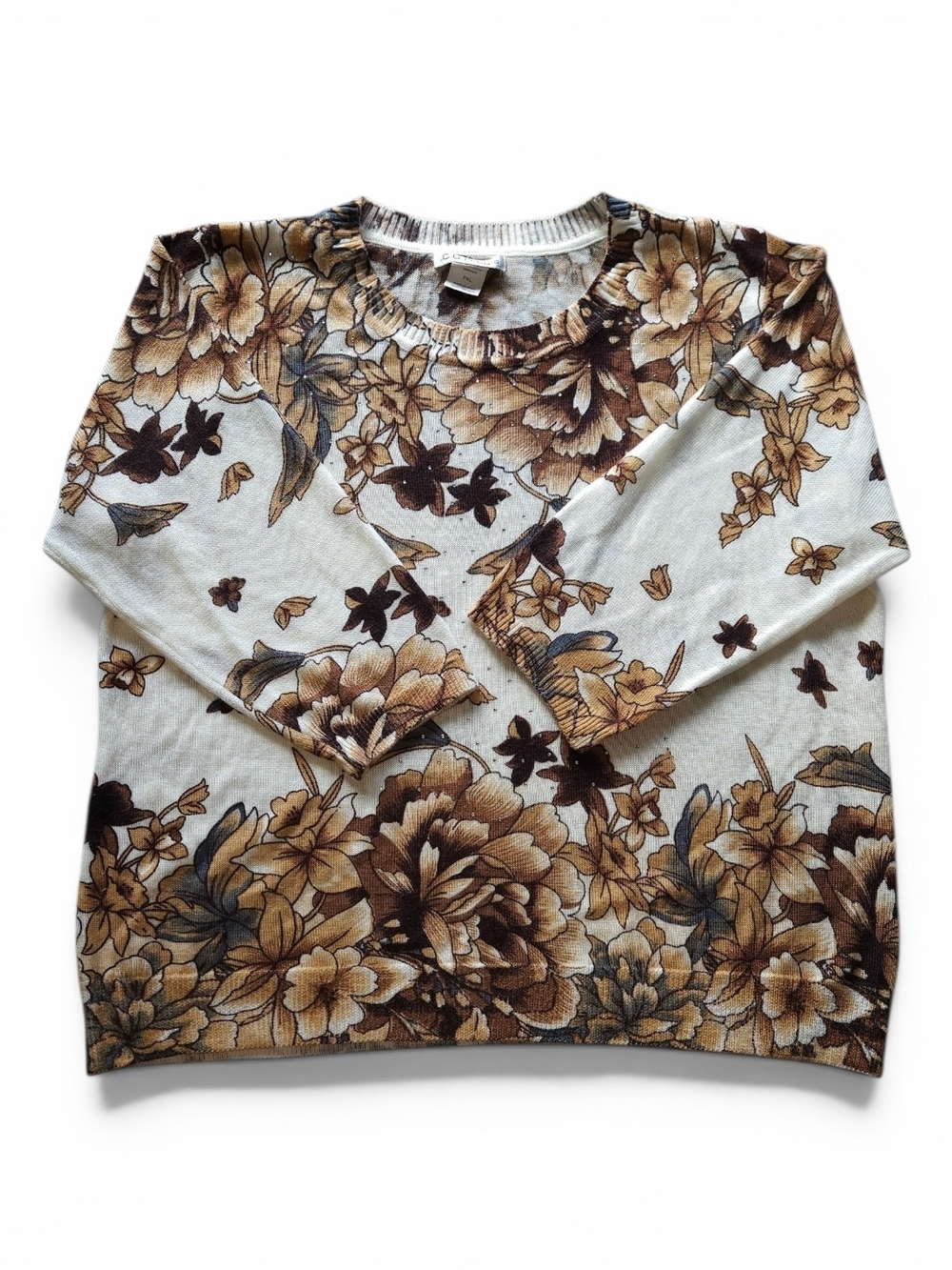 Floral Crewneck Sweater - Brown Floral Print